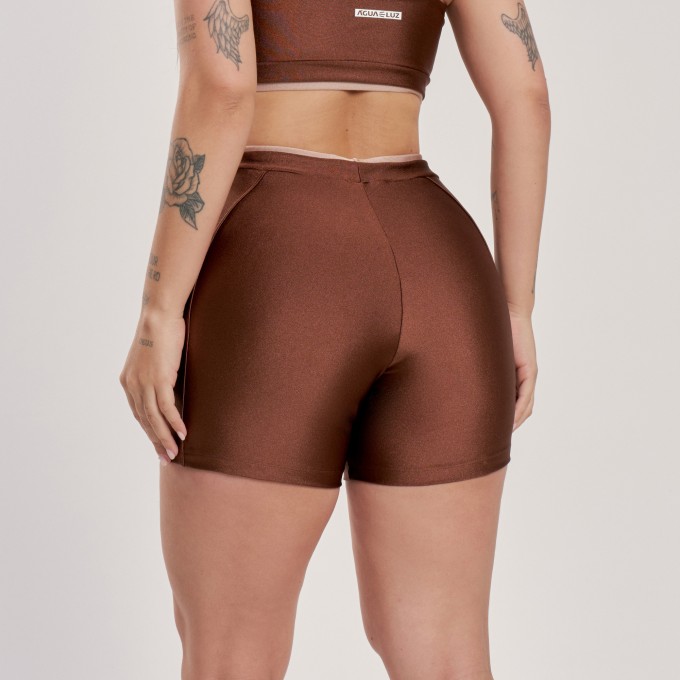 Short Bicolor Marrom Cocoa com Chocolate