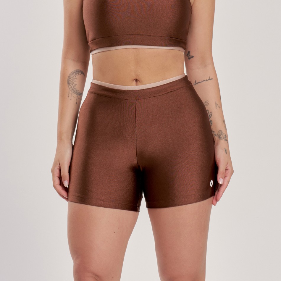 Short Bicolor Marrom Cocoa com Chocolate