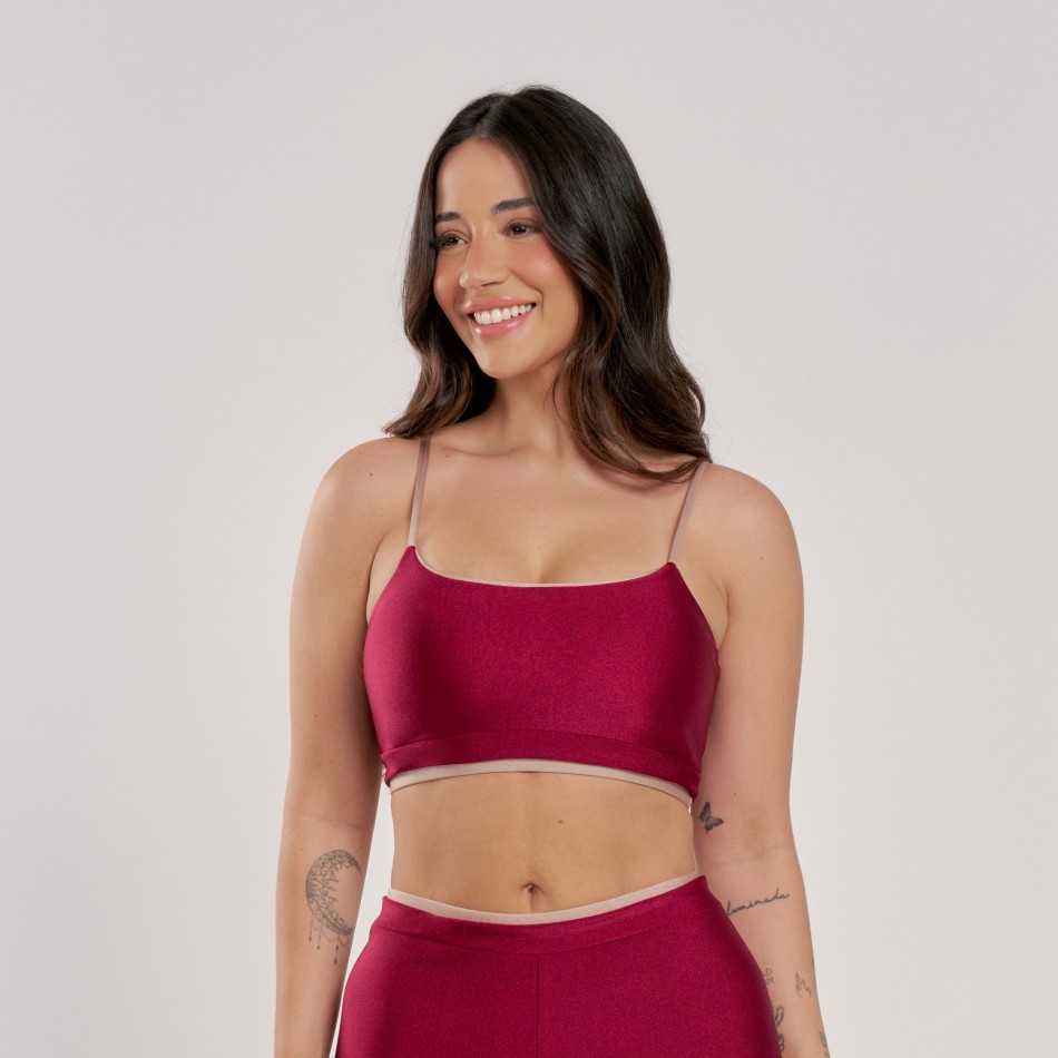Top Bicolor Vermelho Cereja com Chocolate