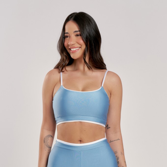 Top Bicolor Azul Celeste com Branco