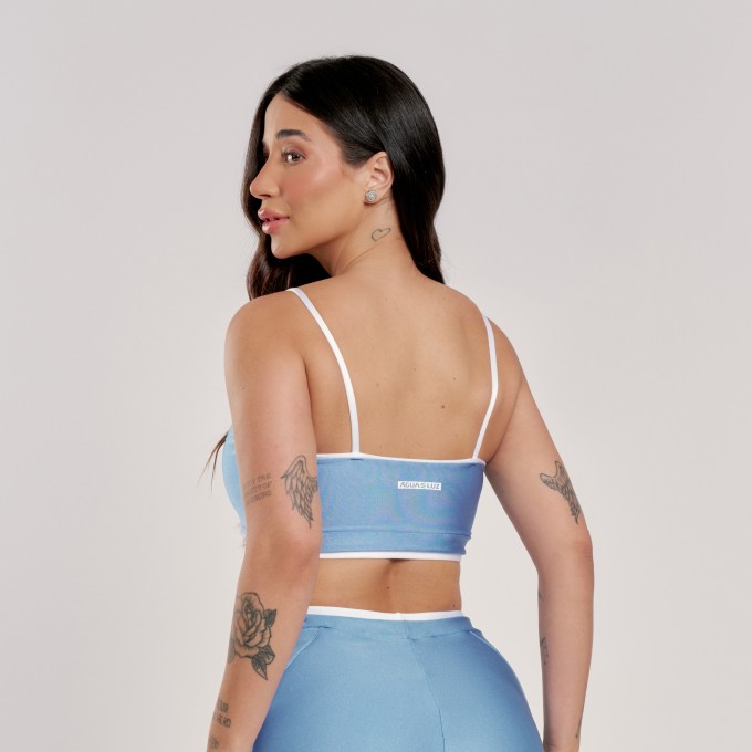 Top Bicolor Azul Celeste com Branco