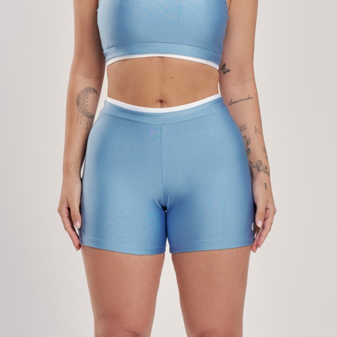 Short Bicolor Azul Celeste com Branco
