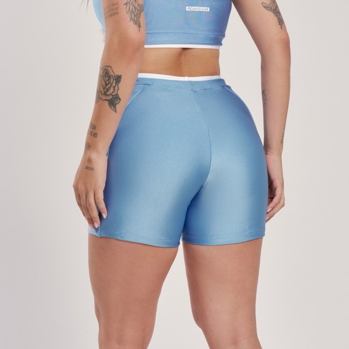 Short Bicolor Azul Celeste com Branco